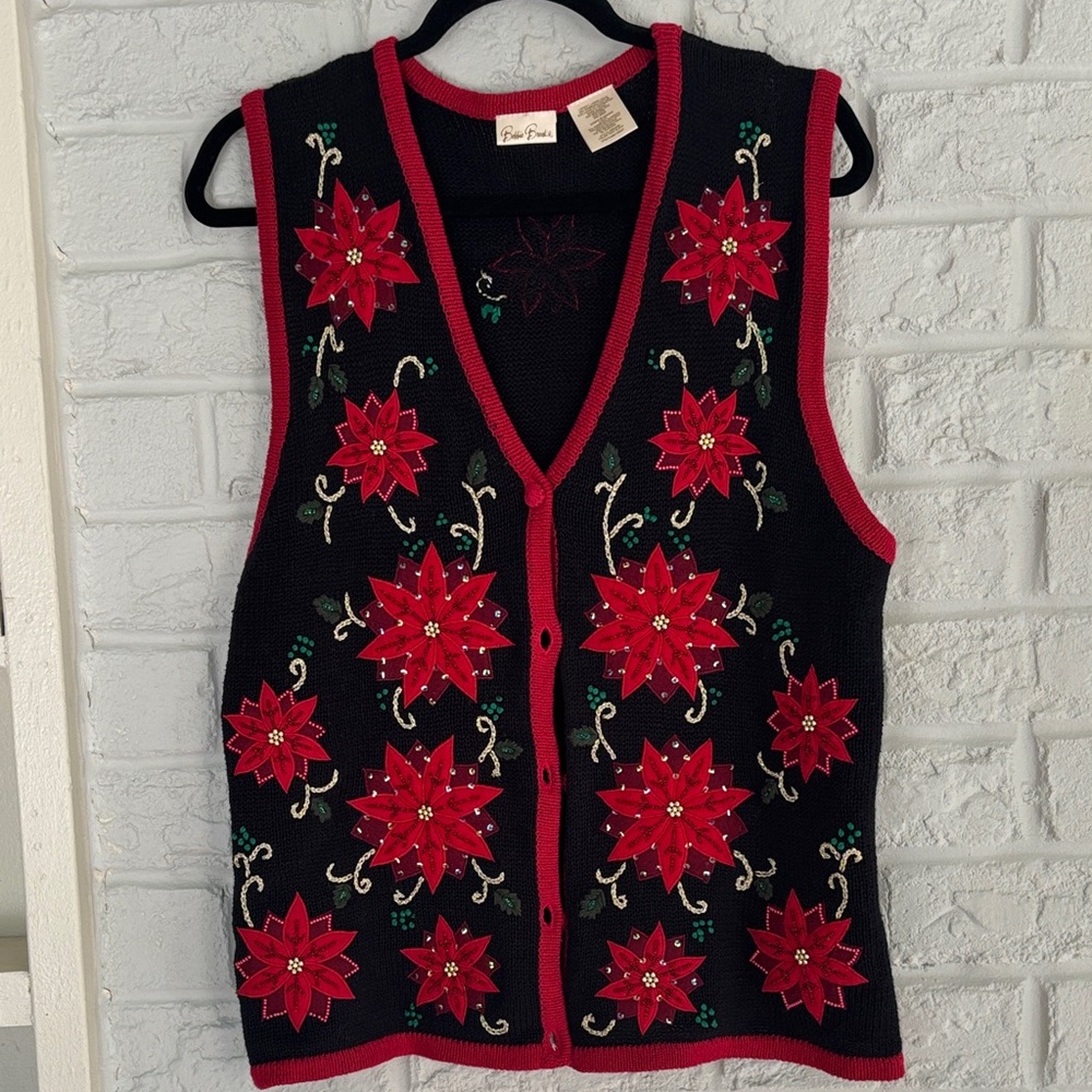 Vintage 90’s Bobby Brooks Poinsettia Sweater Vest Size Large